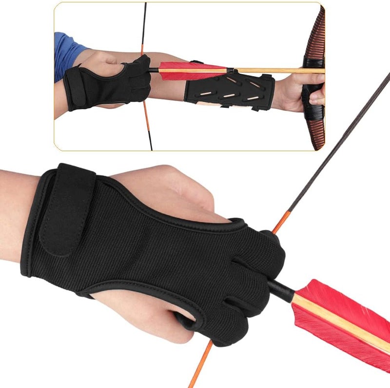 KRATARC Archery Lightweight Finger Tab Gloves & Arm Guard Adjustable Arm Protector for Hunting Target Shooting Accessory Recurve Bow Compound Bow - Image 2